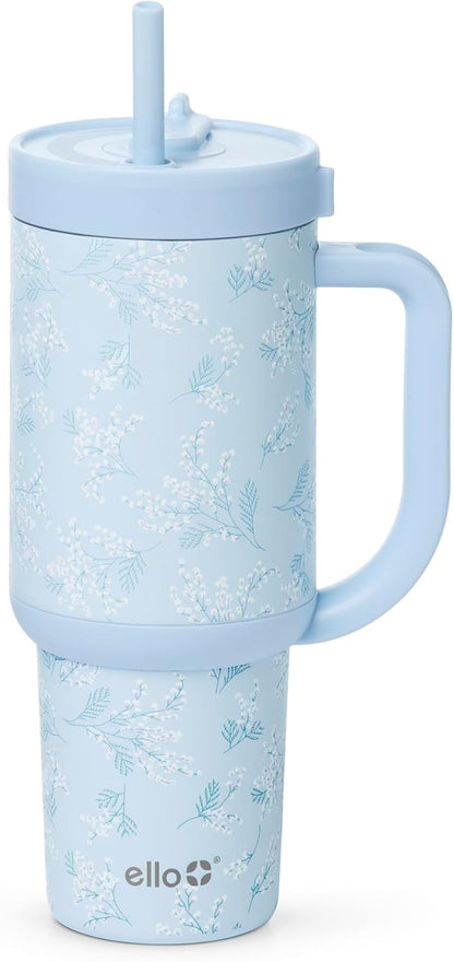 Ello Oasis 40 oz Tumbler with Handle & Retracting Straw | Reusable Insulated Stainless Steel Cup 100% Leakproof, Gifts for Teens Women Men | Keeps cold for 24 Hours, Cup Holder Friendly, Daisies