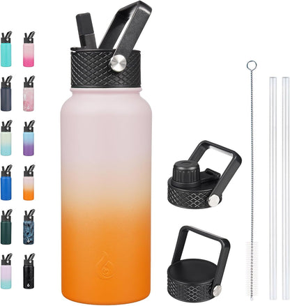 BJPKPK Insulated Water Bottles with Straw Lid, 40oz Stainless Steel Water Bottles with 3 Lids, BPA Free Leakproof Thermo, Tumblers, Cups for Sports, Gym- Midnight - Colors A