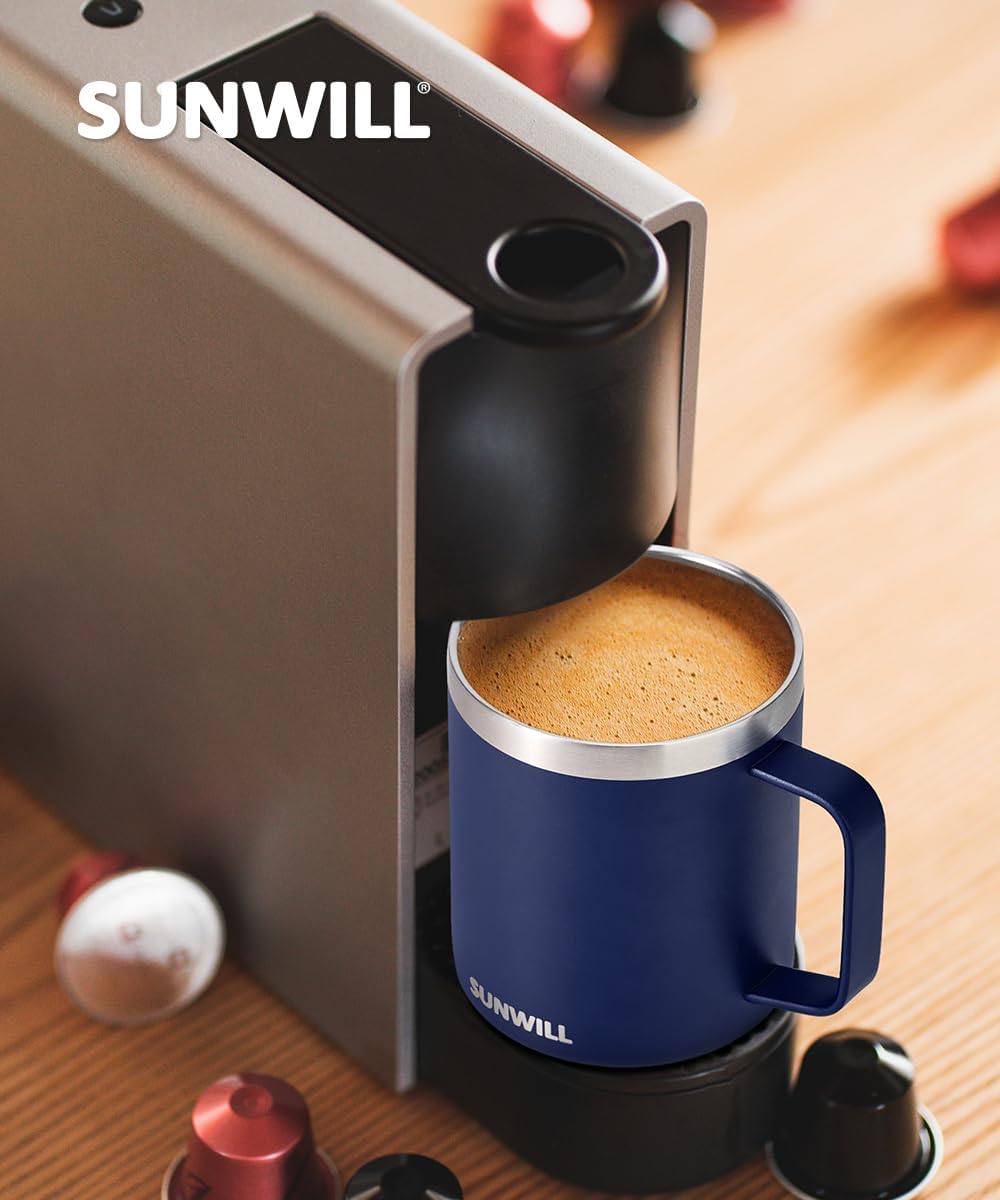 SUNWILL Travel Coffee Mug with Lid, Insulated Tumbler with Handle, 14 oz Stainless Steel Cup for Ice, Water, Tea, Rose Gold