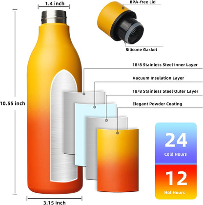 BJPKPK Insulated Water Bottles, 18 oz Stainless Steel Metal Water Bottle with Strap, BPA Free Leak Proof Jugs, Mugs, Flasks, Reusable Thermal Flasks for Sports & Travel, Black - Colors B