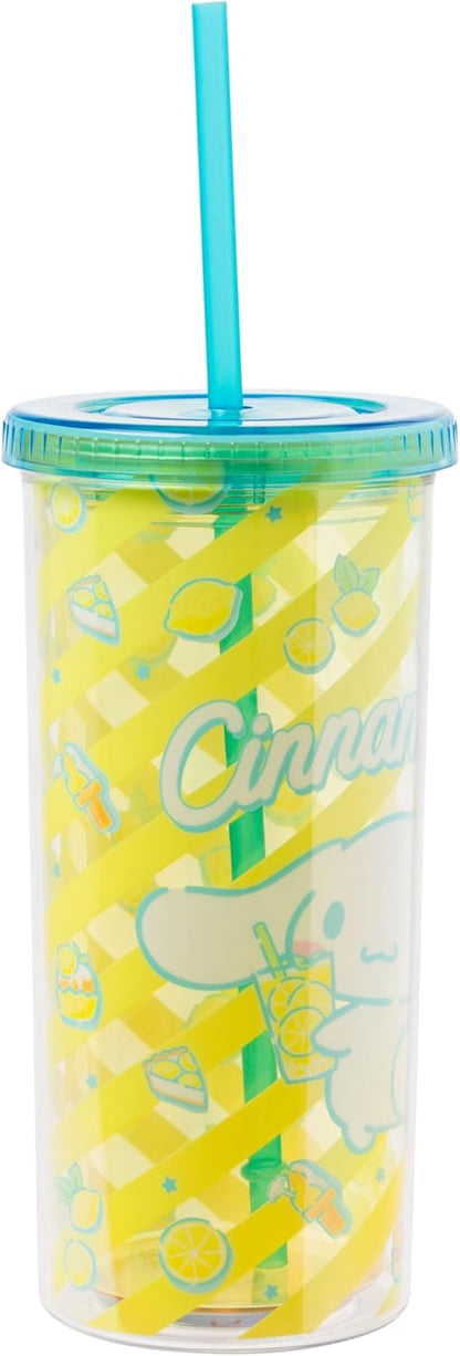 Silver Buffalo Sanrio Hello Kitty Milk Carton Pattern Plastic Boba Tumbler w Lid and Wide Straw, 24 Ounces