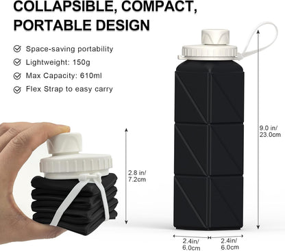 BEAUTAIL Collapsible Water Bottles 20.6oz, Silicone Foldable Portable Travel Water Bottle, Lightweight Reusable Leakproof for Traveling Camping Hiking Cycling Yoga Sports Outdoor