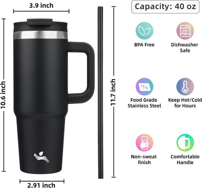 Konokyo 30 oz Tumbler with Handle and 2 Straws,2 in 1 Lid Insulated Water Bottle Stainless Steel Travel Coffee Mug,Sky