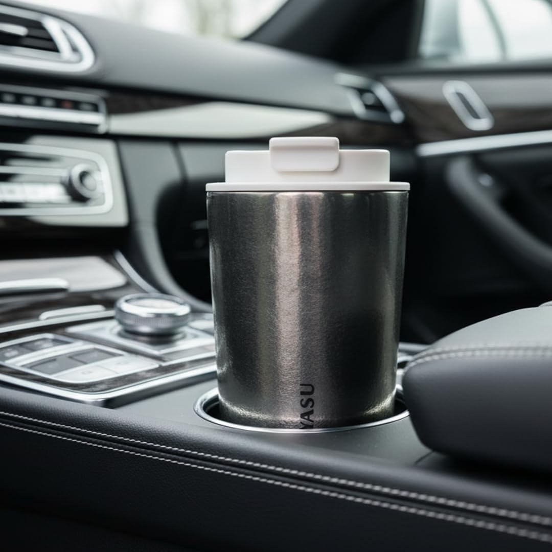 KOYASU Ti-Zen Titanium Travel Coffee Mug - 12oz Ultralight Insulated Tumbler - Leakproof Commuter Cup for Men & Office Desk Accessory - Minimalist Portable Tea Flask for Travel & Car- Indigo Blue