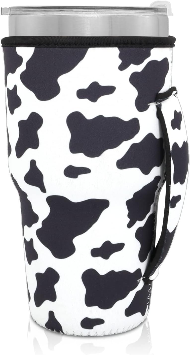 Reusable Iced Coffee Cup Sleeve Neoprene Insulated Sleeves Cup Holder with handle Idea for 30oz - 32oz Tumbler Cups, Protein Shake Bottles(Only Cup Sleeves), Black - Colors A