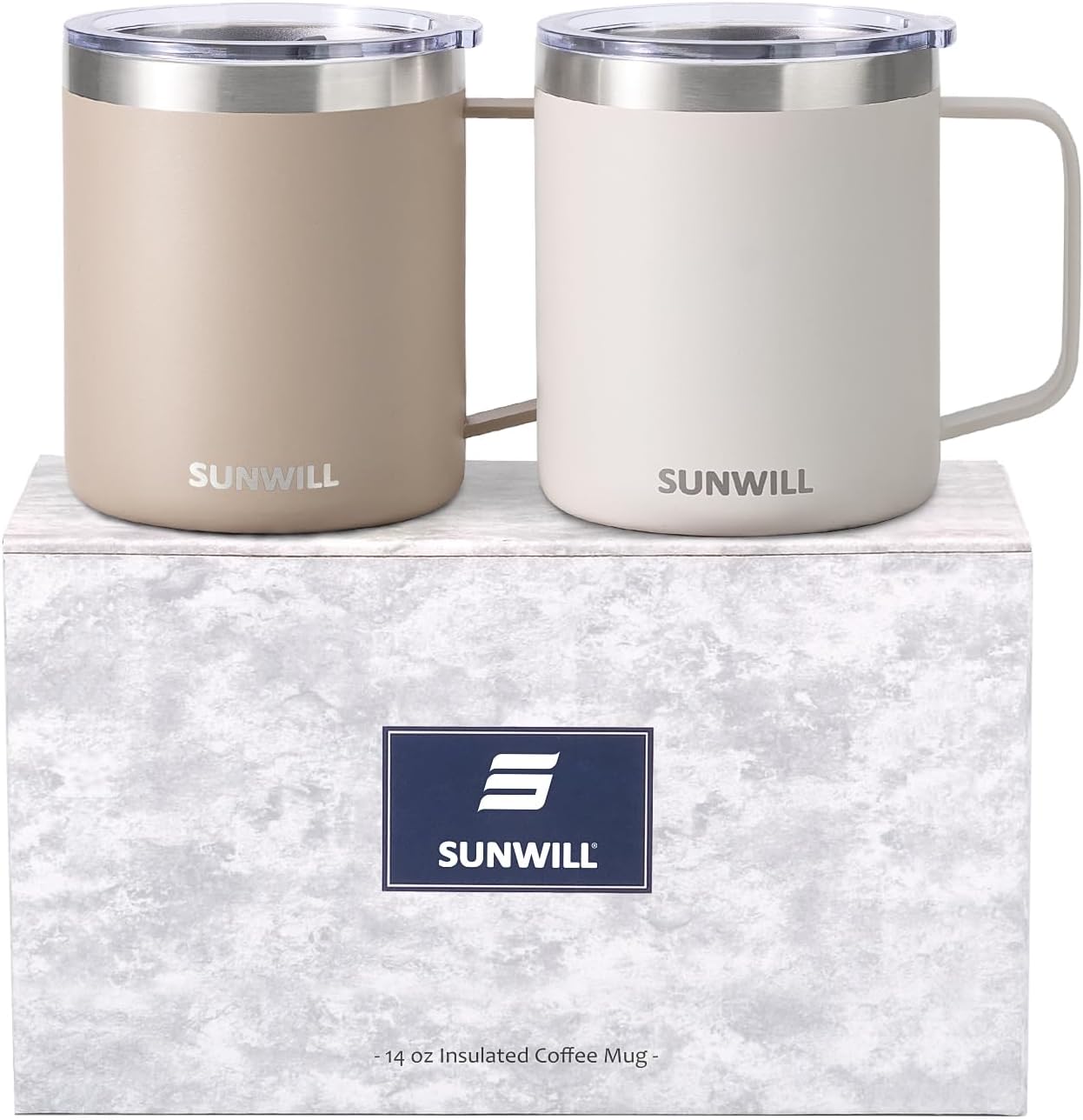 SUNWILL Travel Coffee Mug with Lid, Insulated Tumbler with Handle, 14 oz Stainless Steel Cup for Ice, Water, Tea, Rose Gold
