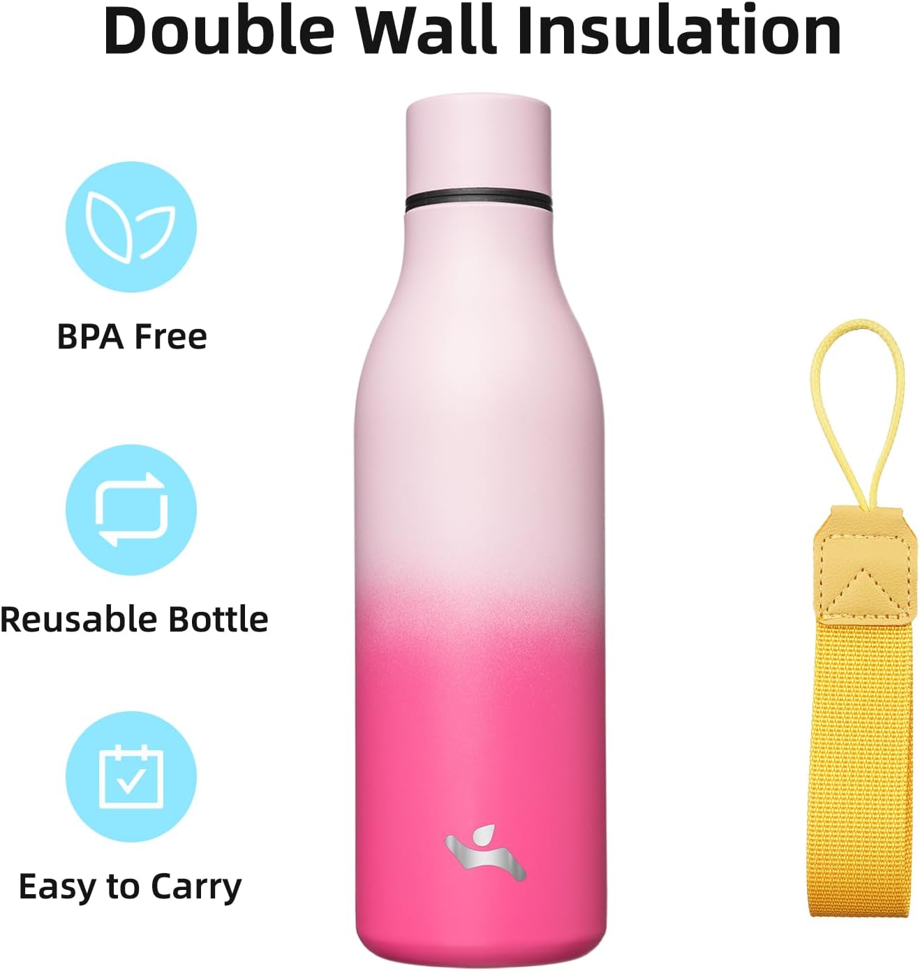 Konokyo Insulated Water Bottle with Strap,18 oz Double Wall Stainless Steel Vacuum Bottles Metal Water Flask,Macaron Green - Colors B