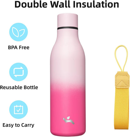 Konokyo Insulated Water Bottle with Strap,18 oz Double Wall Stainless Steel Vacuum Bottles Metal Water Flask,Macaron Green - Colors B