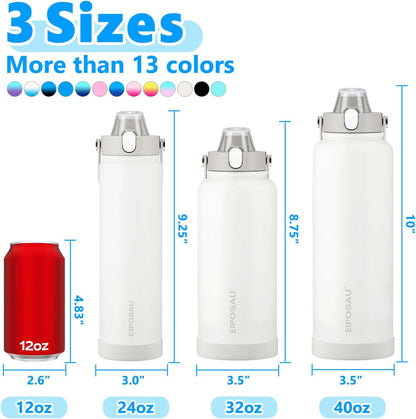 Insulated Water Bottle with Lid & Boot & Stickers, 24 oz Stainless Steel Sweat Free Bottle Keep Cold 24H, BPA-Free Sports Wide Mouth Water Bottle, BlueBlack