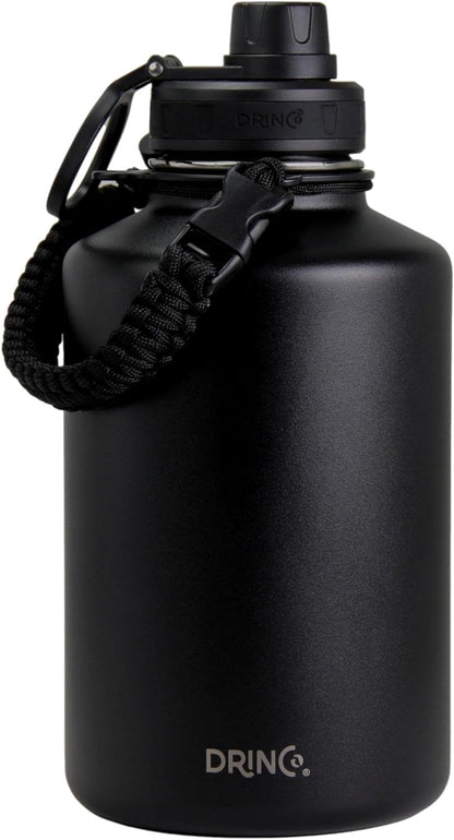 Drinco Stainless Steel Water Bottle Spout Lid Vacuum Insulated Double Wall Water Bottle Wide Mouth (40oz 32oz 22oz 18oz 14oz) Leak Proof Keep Cold Sport Camping Hiking (22 oz, 22oz Black)