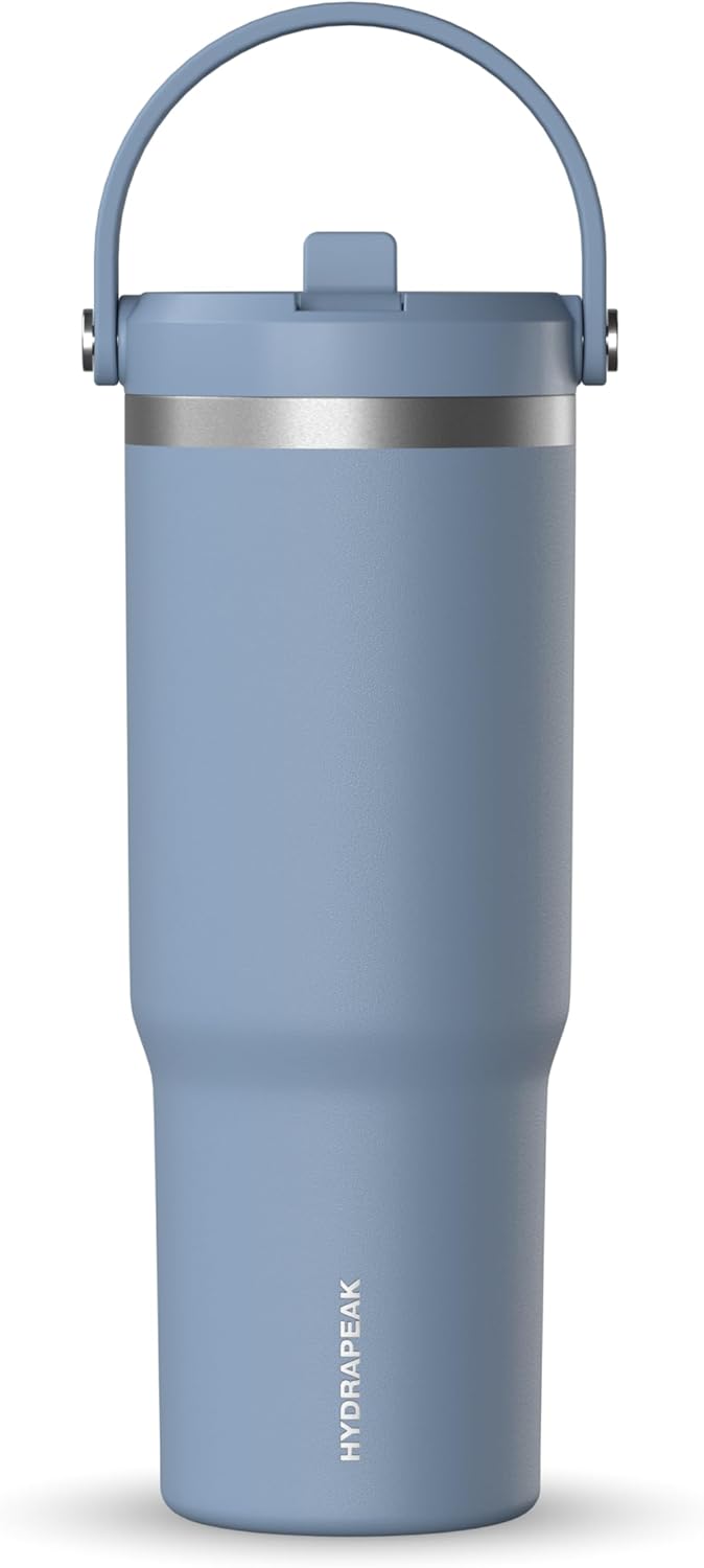 Hydrapeak Nomad 32oz Insulated Stainless Steel Travel Tumbler with Handle & Straw Lid, Leakproof, Cupholder Friendly, Keeps Drinks Cold 24 Hours, Reusable Bottle for Daily Hydration (Pale Sage)