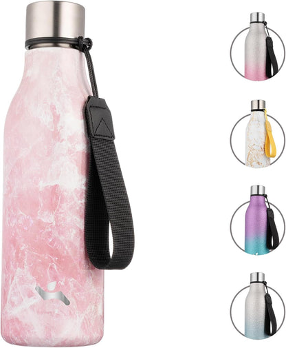 Konokyo Insulated Water Bottle with Strap,18 oz Double Wall Stainless Steel Vacuum Bottles Metal Water Flask,Macaron Green - Colors A