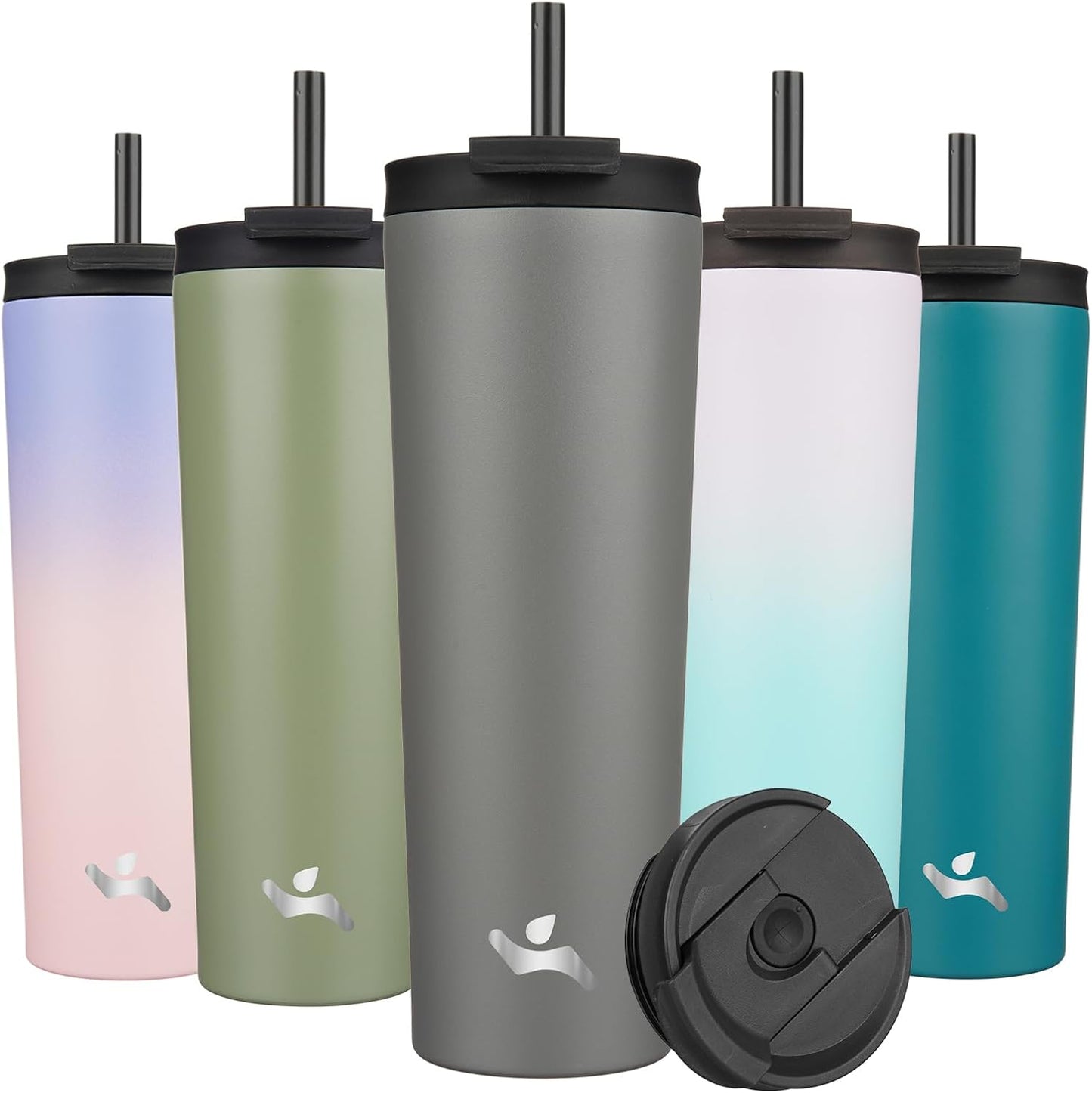 Konokyo 30 OZ Insulated Tumbler with Lid and 2 Straws Stainless Steel Water Bottle Vacuum Travel Mug Coffee Cup,Pastel Sunset
