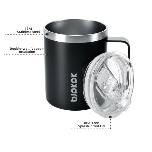 BJPKPK 2 pcs Insulated Coffee Mug, 14oz Insulated Tumbler with Lid, Stainless Steel Coffee Cups with Splash Proof Lid-White