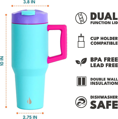Elemental 32 oz 100% Leak Proof Tumbler with Handle & Straw - Stainless Steel Double Wall Insulated Tumbler for Hot and Cold Beverages - Travel Coffee Mug with Sip & Straw Lid - White - Colors B