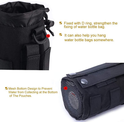 Upgraded Sports Water Bottles Pouch Bag, Tactical Drawstring Molle Water Bottle Holder Tactical Pouches, Travel Mesh Water Bottle Bag Tactical Hydration Carrier