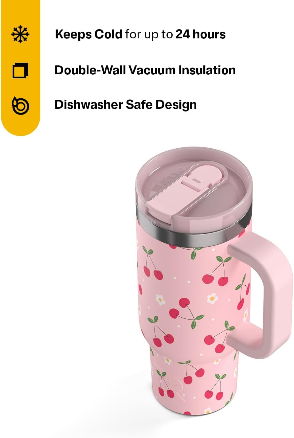 RTIC Little Road Trip Tumbler 16oz for Kids with Straw Lid and Handle, Ceramic Lined, Insulated Stainless Steel Travel Water Mug Cup, Leak-Proof, RTIC Ice Glitter