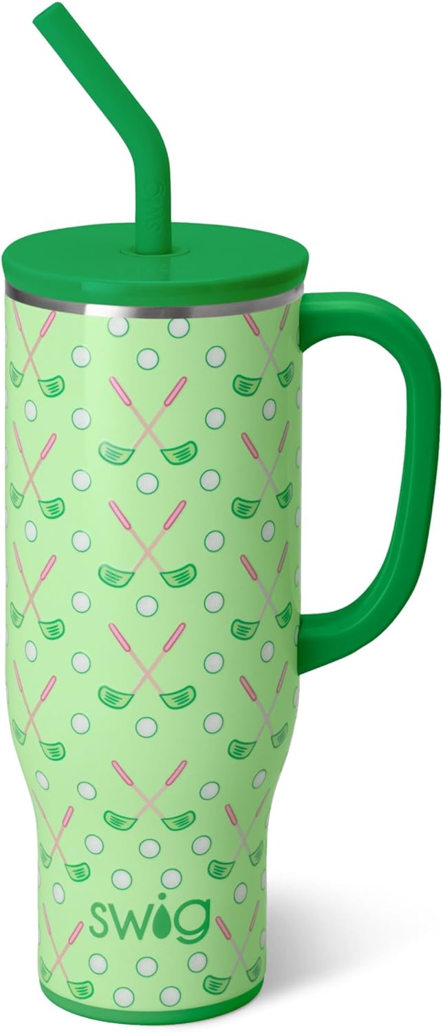 Swig Life 40oz Mega Mug, 40 oz Tumbler with Handle and Straw, Cup Holder Friendly, Dishwasher Safe, Extra Large Insulated Tumbler, Stainless Steel (Pickleball)