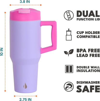 Elemental 32 oz 100% Leak Proof Tumbler with Handle & Straw - Stainless Steel Double Wall Insulated Tumbler for Hot and Cold Beverages - Travel Coffee Mug with Sip & Straw Lid - White - Colors B