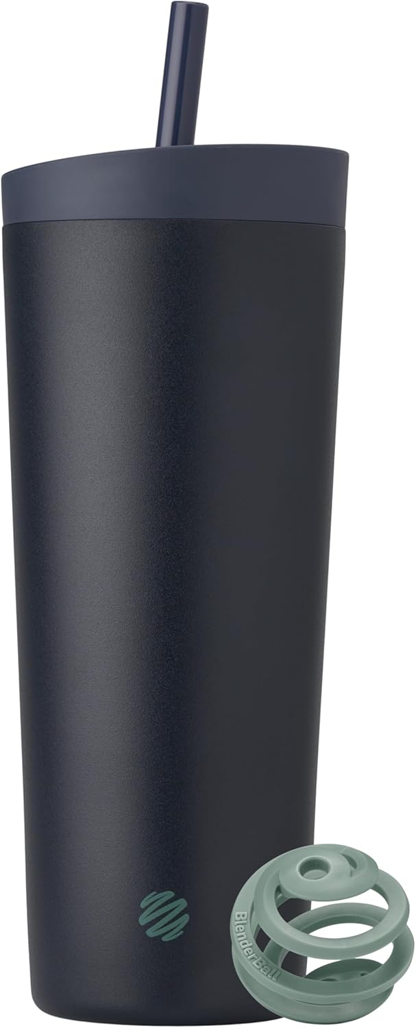 BlenderBottle 2-in-1 Insulated Stainless Steel Shaker Tumbler, Swig Leakproof Lid, Straw, BlenderBall, BPA Free, For Protein Shakes, Smoothies, And Pre Workout, 24 oz, Purple/Blue (Moon Mist)