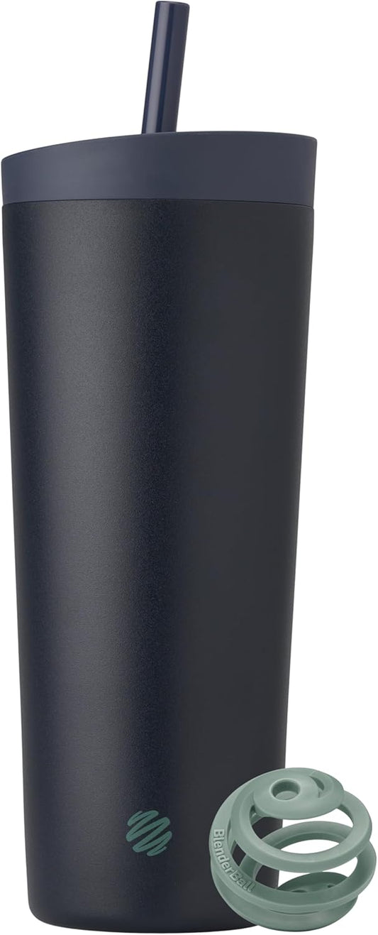 BlenderBottle 2-in-1 Insulated Stainless Steel Shaker Tumbler, Swig Leakproof Lid, Straw, BlenderBall, BPA Free, For Protein Shakes, Smoothies, And Pre Workout, 24 oz, Purple/Blue (Moon Mist)