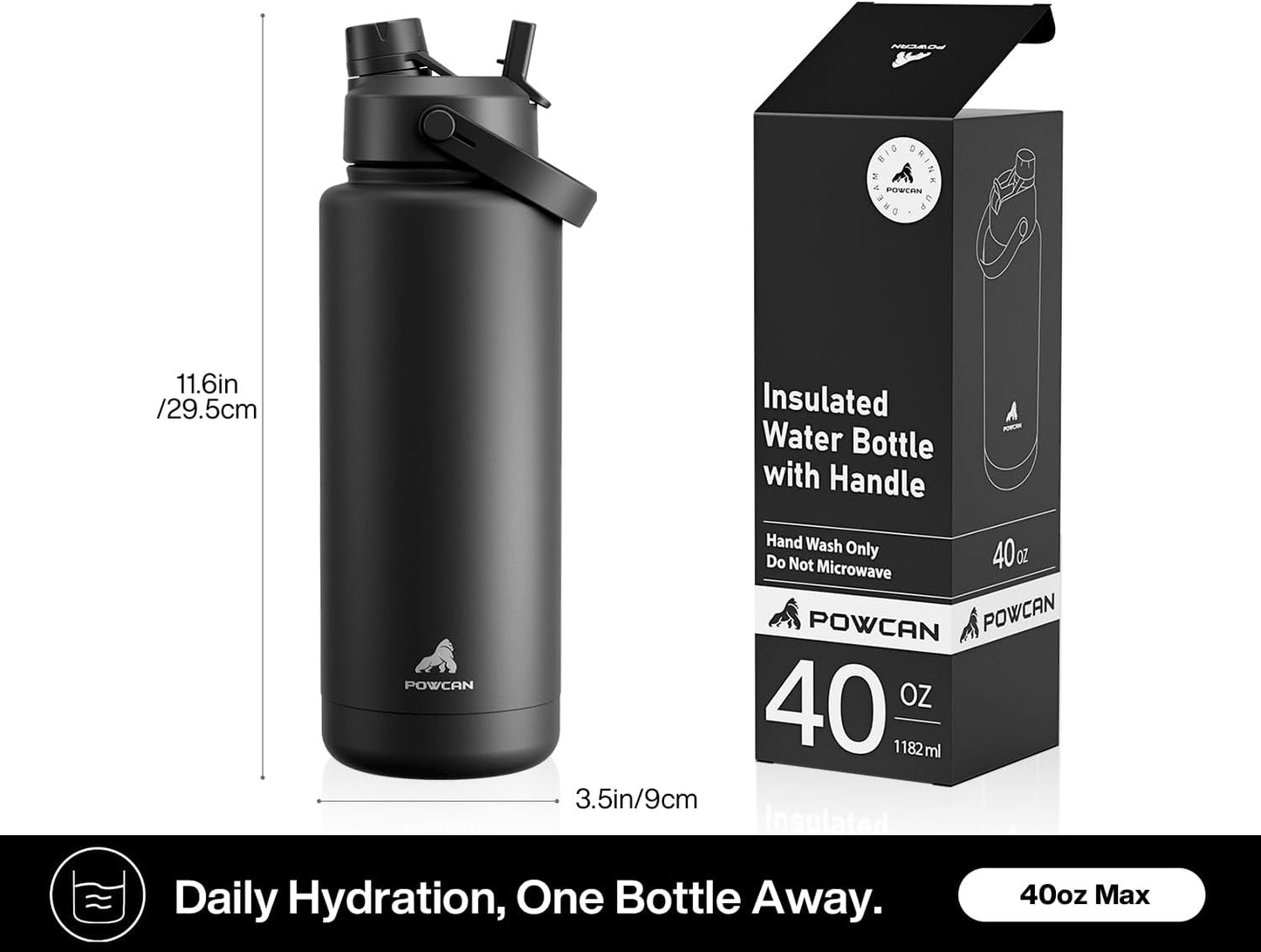 POWCAN 26 oz Insulated Water Bottle with 2-in-1 Straw and Spout Lid, Keep Cold 24H, Leak-Proof, Fits in Car Cup Holder, Stainless Steel Water Bottle for Sports, Travel, and School (Mint)