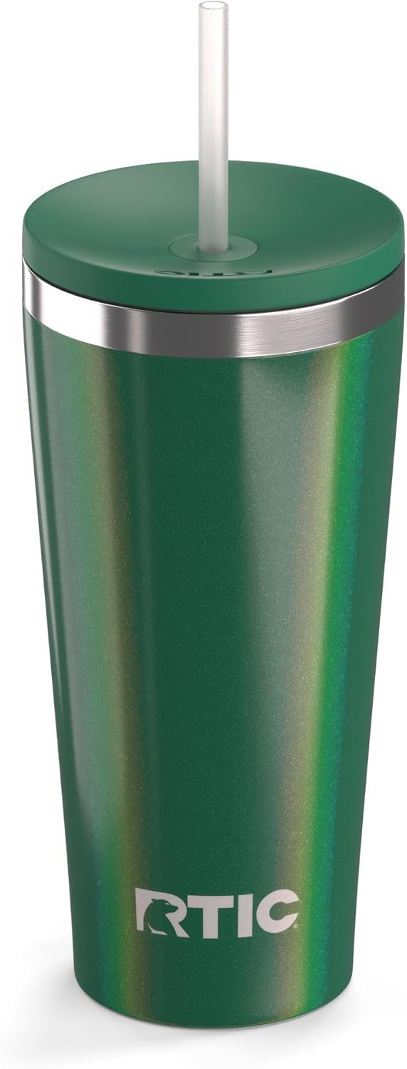 RTIC 20oz Everyday Tumbler Insulated Stainless Steel Portable Travel Coffee Cup with Straw, Ceramic Lining, Spill-Resistant Lid, BPA-Free, Hot and Cold Drink, Beach