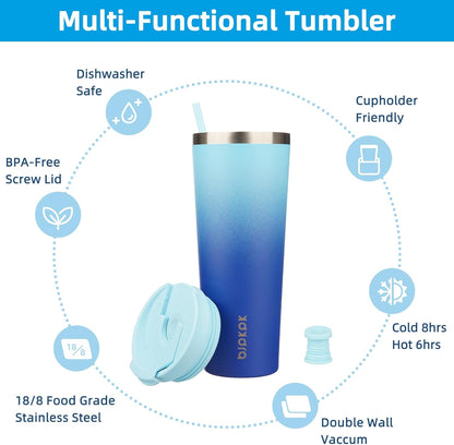 BJPKPK 22oz Insulated Tumbler With lid And Straw Stainless Steel Tumblers Travel Coffee Mug Reusable Thermal Cup,Sky
