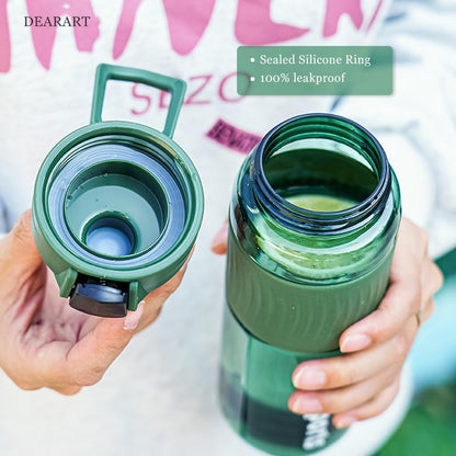 DEARART 24oz Water Bottles with Buckle, 100% Leakproof Anti Slip Silicone Bottle, No Straw Clear Bottle Easy Clean, Suit Sport Office School Travel Gym Yoga for Women Men, Dark Cyan