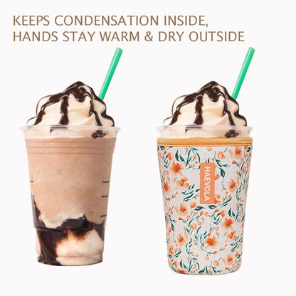 Reusable Insulated Neoprene Iced Coffee Cup Sleeve, Durable Drink Sleeve for Cold Beverages, Beverage Holder for Iced Coffee, Floral Checkers
