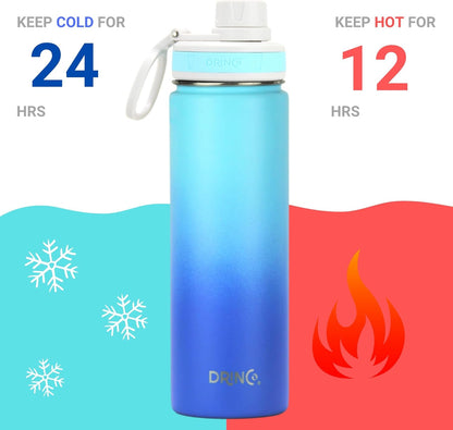 Drinco Stainless Steel Water Bottle Spout Lid Vacuum Insulated Double Wall Water Bottle Wide Mouth (40oz 32oz 22oz 18oz 14oz) Leak Proof Keep Cold Sport Camping Hiking (22 oz, 22oz Black)