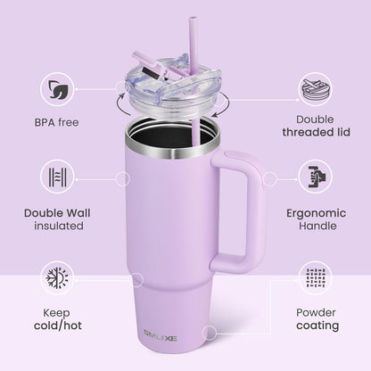 40 oz Tumbler with Handle and Straw Lid,Insulated Reusable Stainless Steel Water Bottle Travel Mug，Cupholder Friendly Double Wall Vacuum Sealed Cup (Black)