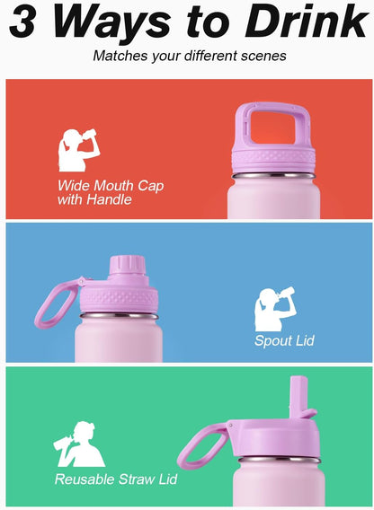 Half Gallon Water Bottle Insulated with Straw & 3 Lids, Coolflask 64 oz Water Jug Large Metal Stainless Steel Wide Mouth for Sports, Gym or Office, Non-BPA Keep Cold 48H Hot 24H, Samurai Cyan