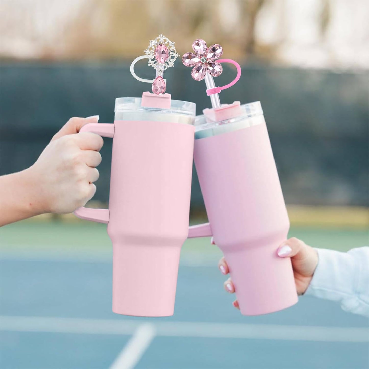 Cute Straw Cover Cap for Stanley Cup Accessories,Bling Straw Toppers for Stanley Tumbler 40&30 oz,Reusable Straws Tips Protectors Compatible with 10mm Straws