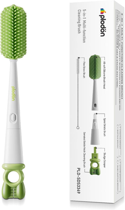 Detachable 5-in-1 Bottle Cleaning Brush Set - Silicone Baby Bottle Brush Cleaner Kit with Nipple Brush, Detail Brush & Straw Brush, Portable Long Handle Bottles Scrubber Cleaning Tool