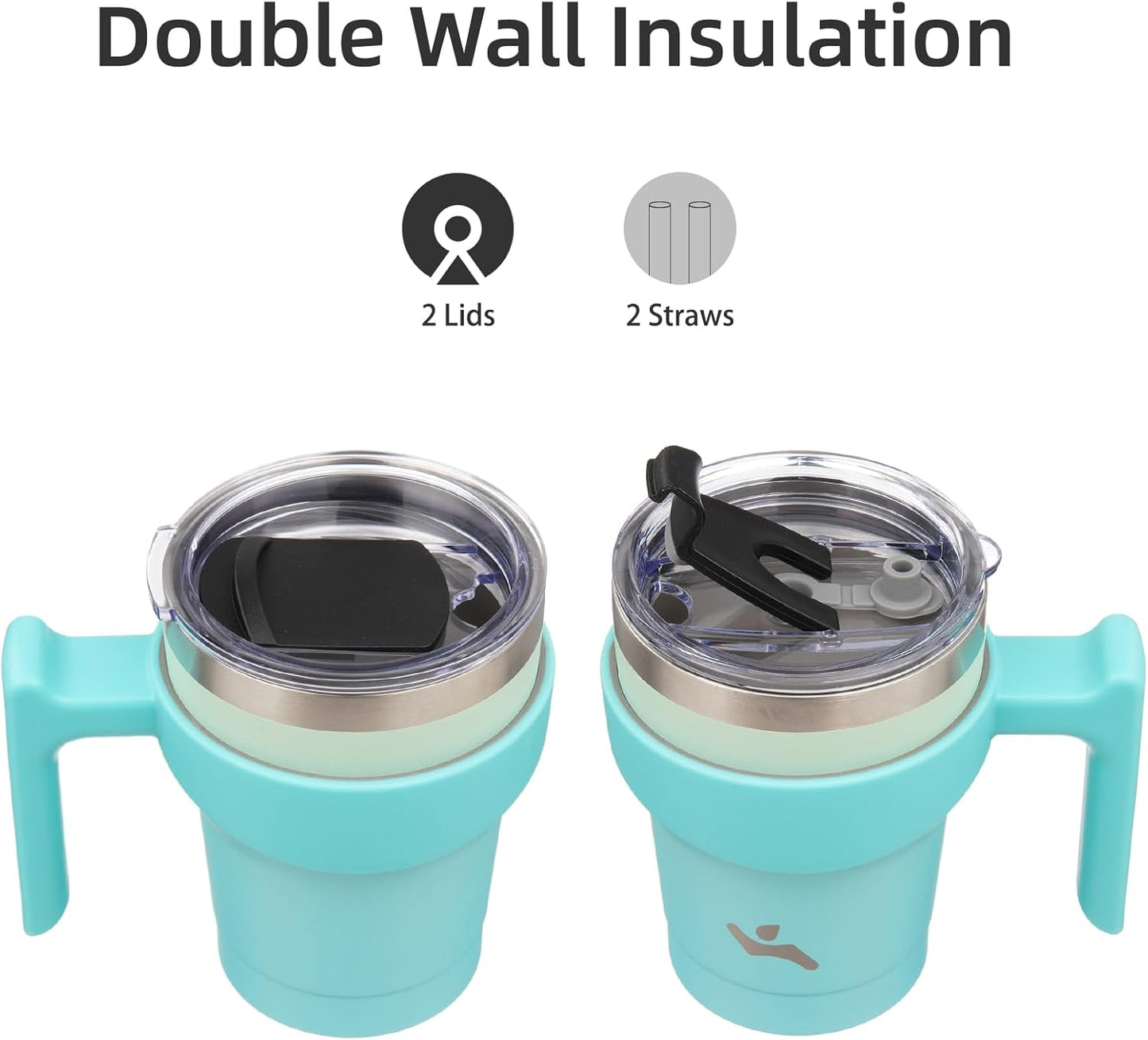 Konokyo 20 oz Tumbler with Handle and 2 Straw 2 Lid, Insulated Water Bottle Stainless Steel Vacuum Cup Reusable Travel Mug,Black