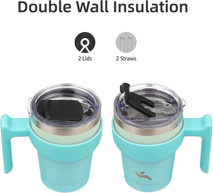 Konokyo 20 oz Tumbler with Handle and 2 Straw 2 Lid, Insulated Water Bottle Stainless Steel Vacuum Cup Reusable Travel Mug,Black