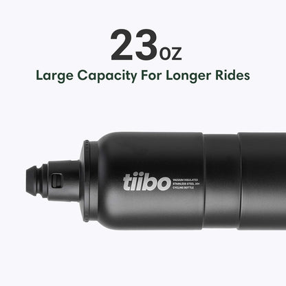 tiibo Vacuum Insulated Stainless Steel Bike Water Bottle, Double Wall, No-Squeeze, Fast Flow Sport Nozzle, Designed for Cycling, Biking, Fitness & Sports, Fits Most Bike Cages (Brushed, 23OZ)