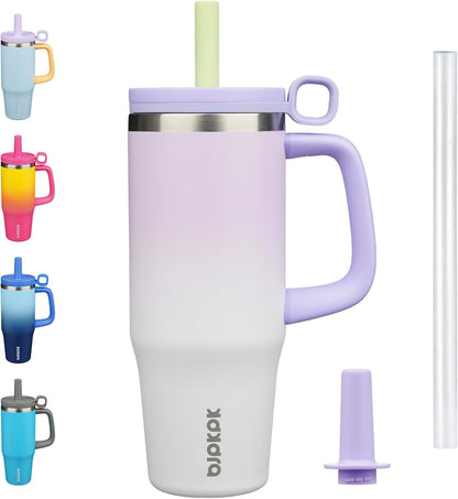 BJPKPK 50oz Insulated Tumbler with Handle Stainless Steel Travel Coffee Mug with Lid Reusable Large Water Bottle with Straw,Sky