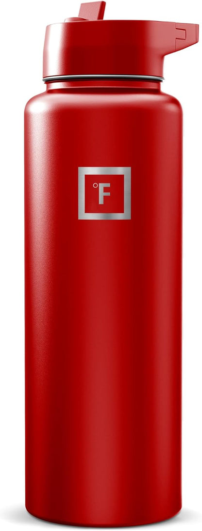 IRON °FLASK Camping & Hiking Hydration Flask with Straw, Wide Mouth Insulated Stainless Steel Sports Water Bottle - 40 oz Midnight Black