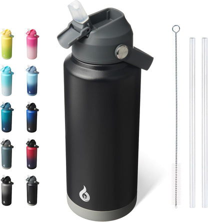 BJPKPK Insulated Water Bottle with Straw Lid, 18oz Thermo Water Bottles with Soft Nozzle, Flex Handle & Non-slip Boot, BPA Free Leak Proof Stainless Steel Metal Thermo, Tumblers, Cups,Sea Salt
