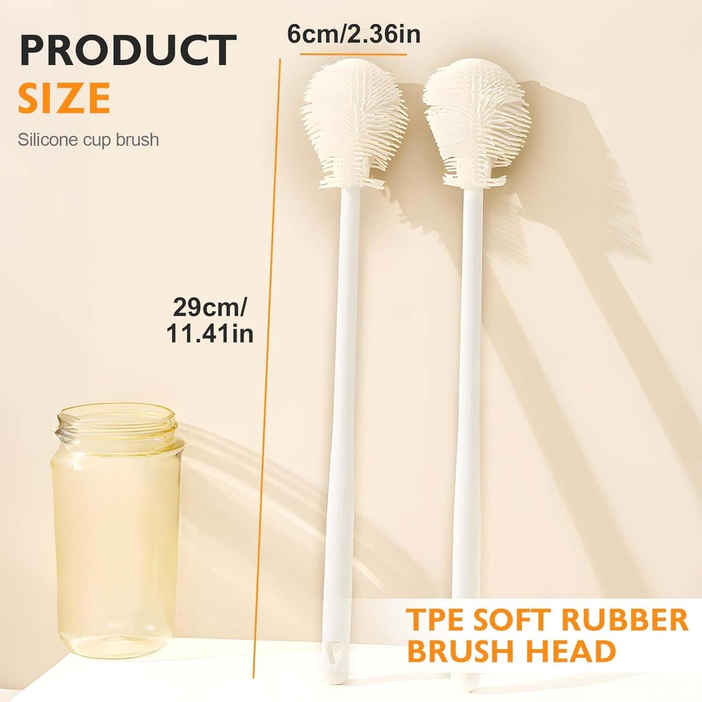 12.4" Silicone Bottle Brush, 3-in-1 Ergonomic Long Handled Cleaning Cup Brush,Water Bottle Cleaner,Deep Cleaning for Baby Bottles,Glassware, Narrow Neck Containers (White)