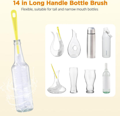 OUTXE 5 Pack Bottle Brush Set, 5-in-1 Water Bottle Cleaner Brush, 15"" Long Handle Bottle Cleaning Brush, 3 Straw Brush, Removable Nipple Brush, Detail Brush for Cup Lid Gap, WBBSBLB5