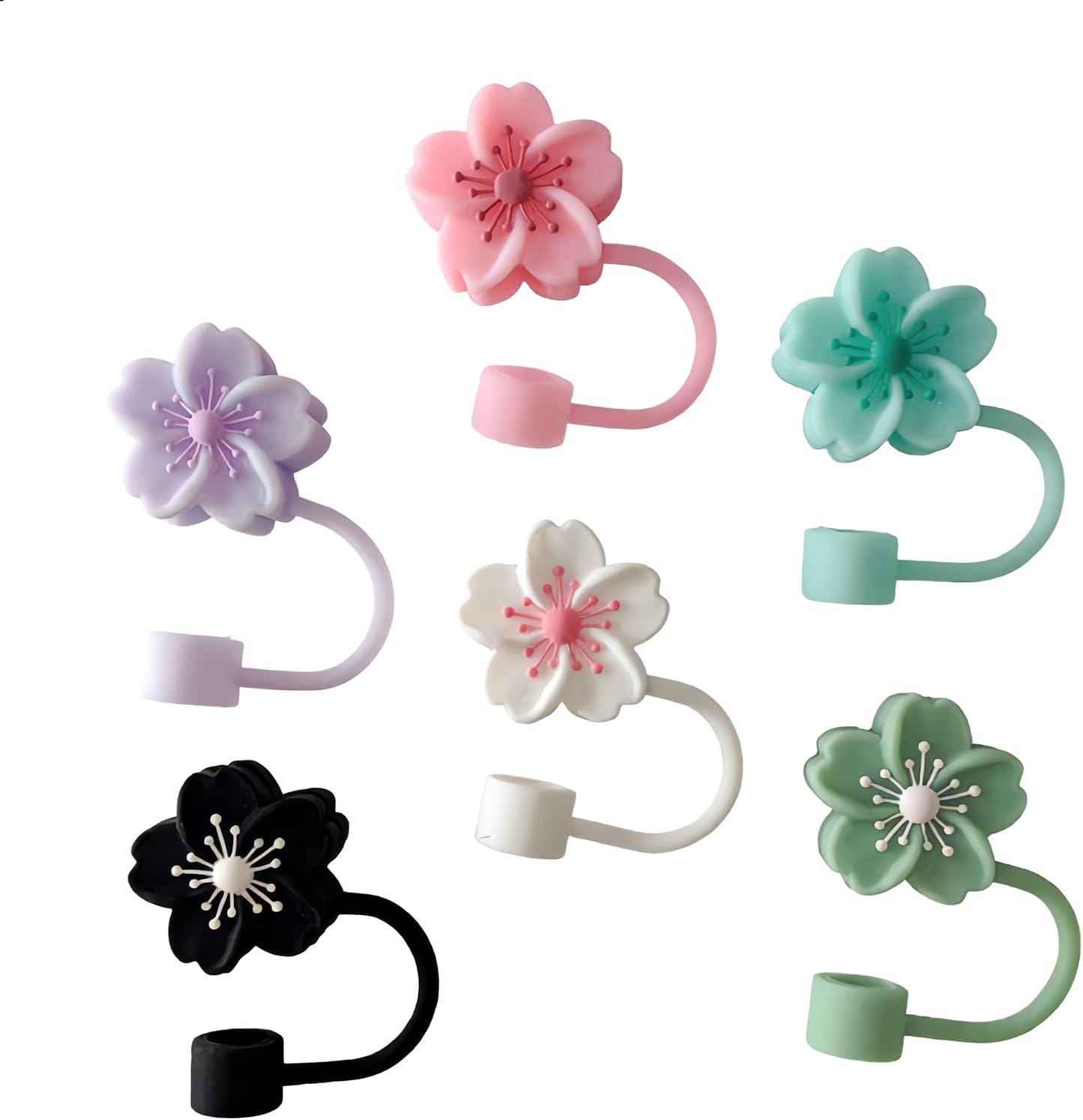 BTYHAOS Silicone Straw Caps for 10mm Tumblers | Reusable Dust-Proof Straw Toppers Compatible with Stanley 30oz & 40oz Tumblers (Purple Flower 3pc)