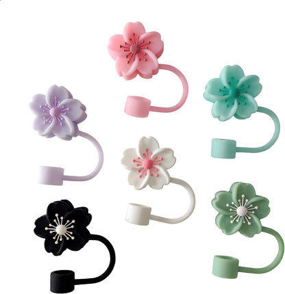 BTYHAOS Silicone Straw Caps for 10mm Tumblers | Reusable Dust-Proof Straw Toppers Compatible with Stanley 30oz & 40oz Tumblers (Purple Flower 3pc)