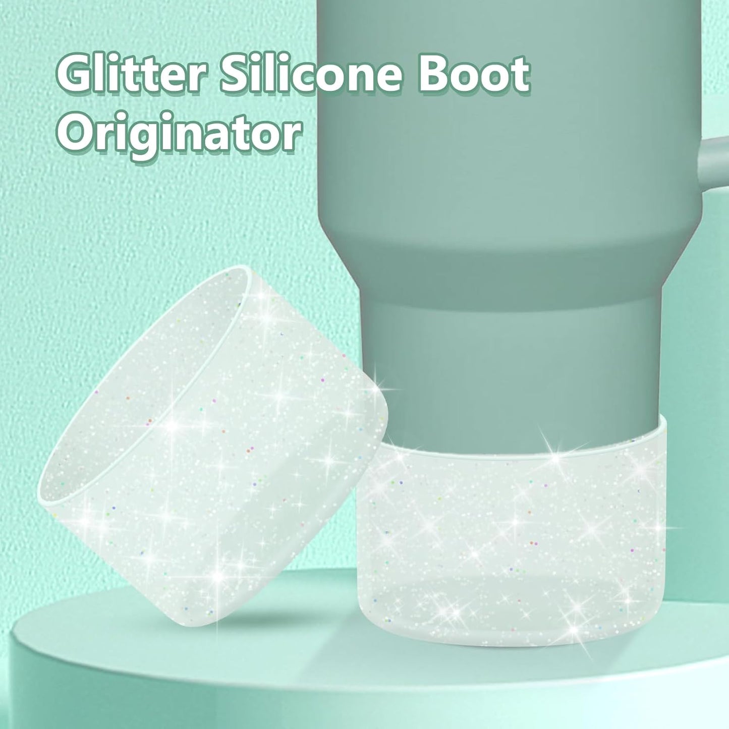 WUQID Protective Bling Silicone Boot Sleeve, Compatible with Stanley Tumbler 20-40oz & Hydro Flask Bottle 12oz-24oz, Glitter Reduces Dents Sleeve Cover for More Bottles/Tumblers Bottom of 2.83-2.95in