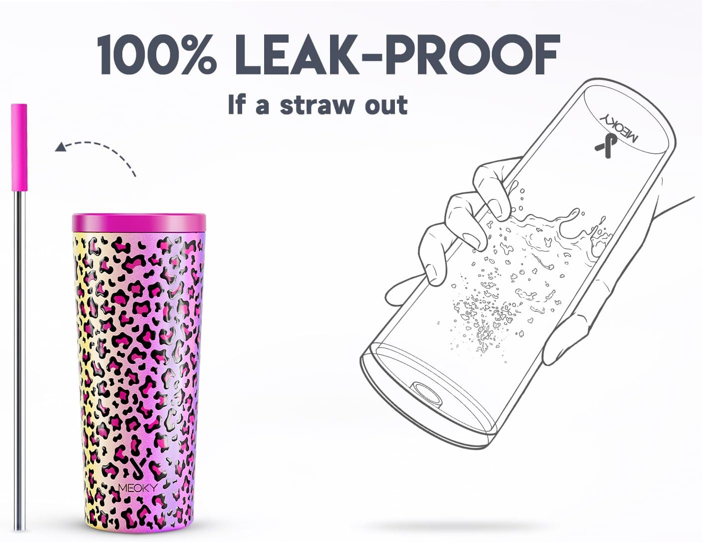 Meoky 24 oz Insulated Tumbler with Lid and Straw, Stainless Steel Vacuum Insulated Tumbler, Keeps Cold for 24 Hours, 100% Leak Proof, Fits in Car Cup Holder (Night)