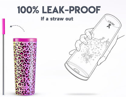 Meoky 24 oz Insulated Tumbler with Lid and Straw, Stainless Steel Vacuum Insulated Tumbler, Keeps Cold for 24 Hours, 100% Leak Proof, Fits in Car Cup Holder (Night)