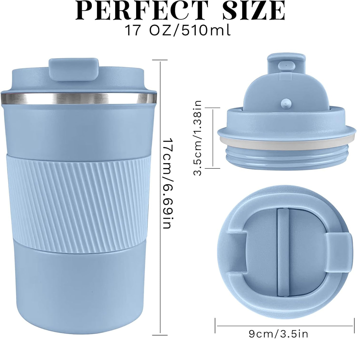 YINBAOGE Insulated Travel Coffee Mug, Spill & Leak Proof, Portable To Go Camping Stainless Steel Coffee Tumbler, Reusable Thermal Coffee Cup with Lid for Hot & Cold Drinks (Black, 12 OZ)