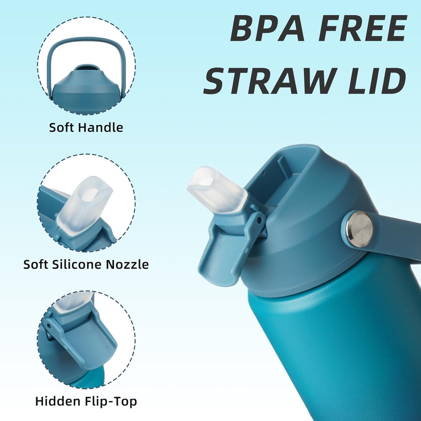 BJPKPK Insulated Water Bottle with Straw Lid, 18oz Thermo Water Bottles with Soft Nozzle, Flex Handle & Non-slip Boot, BPA Free Leak Proof Stainless Steel Metal Thermo, Tumblers, Cups,Sea Salt